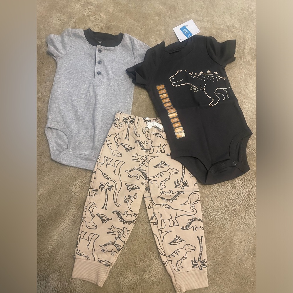 Baby boy three piece dinosaur set